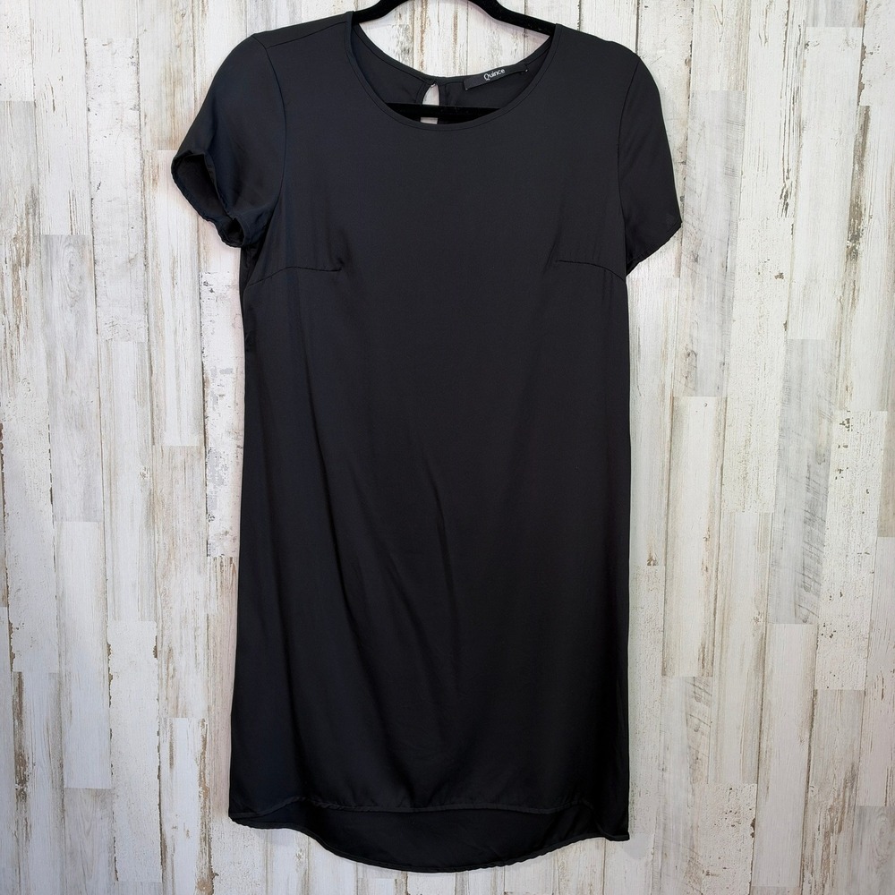 Quince Dress Women XS Black Silk Stretch Short Sleeve Shift Mini Minimalist Fall